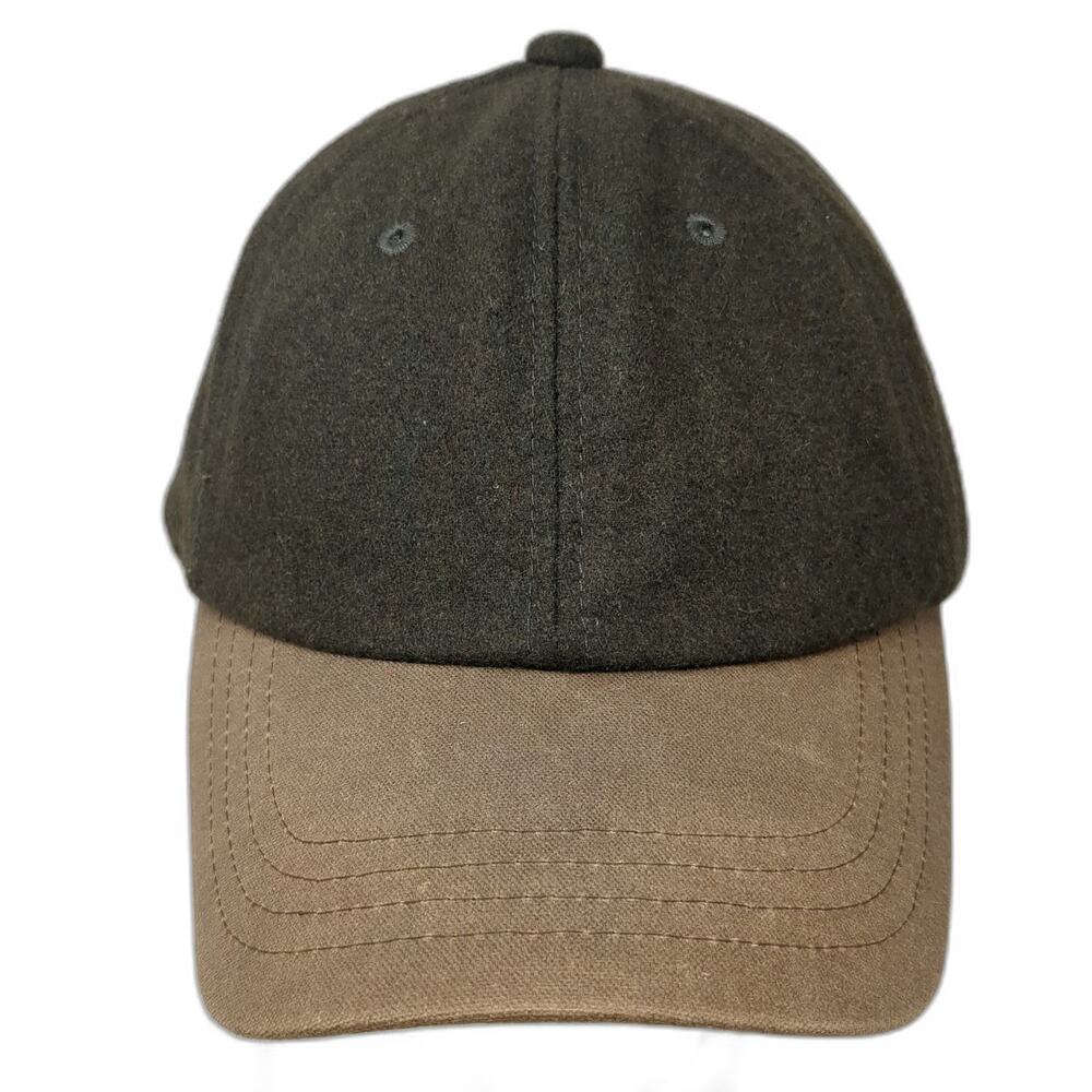 L.L.Bean Baseball Cap Green One Size Wool Blend Leather Strapback Canvas Hat